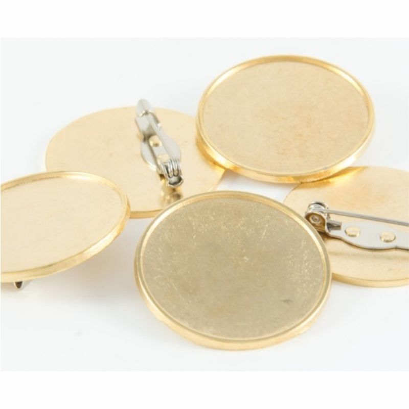 Premium Badge Blank round 30mm gold pin clasp fitting